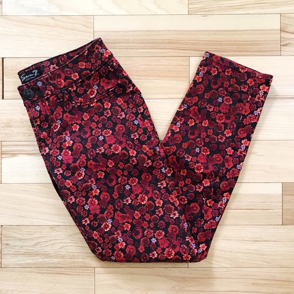 Seven7 Denim - Seven7 Black and Orange Floral Petite Skinny Jeans
